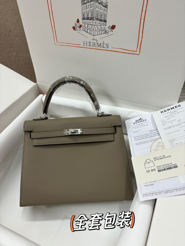 Hermès Kelly Sellier 25 Etoupe Epsom Palladium Hardware