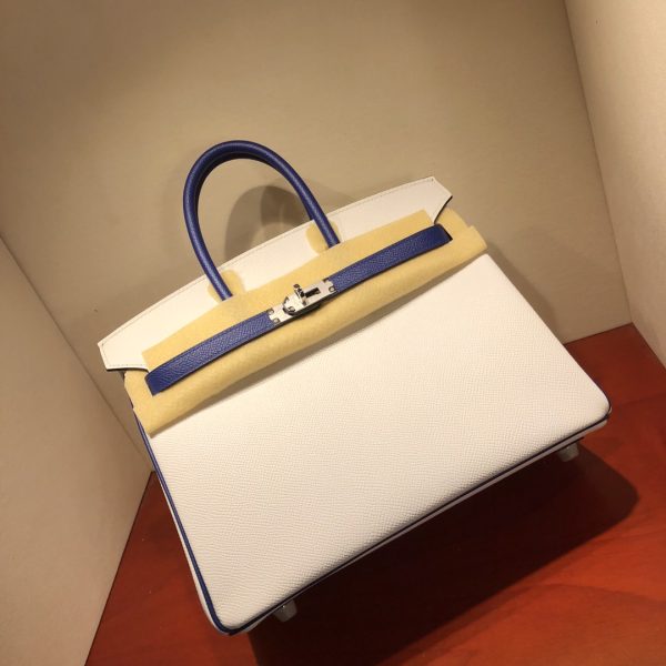 Hermès Birkin 35 Blanc and Blue Htdra Epsom Leather and Gold Hardware